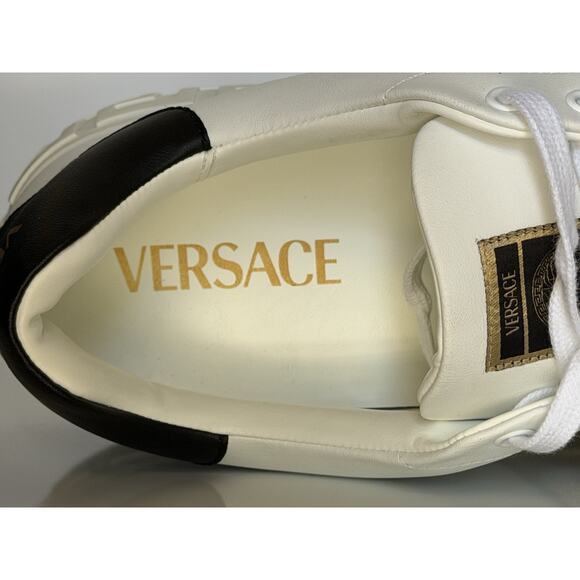 Versace Greek key Men\'s White/Black Leather Sneakers 13 US (46) 1014460 NIB $725
